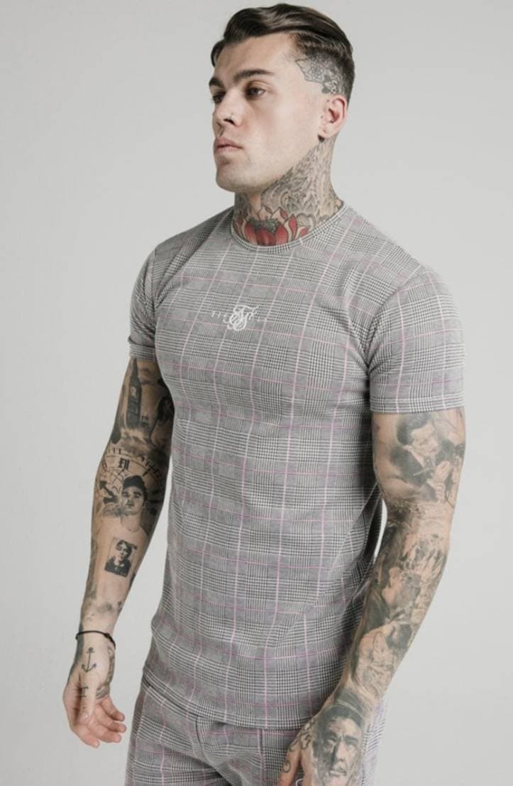 Product SikSilk S/S Smart Gym Tee – Grey & Pink Check

