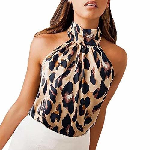 Moda Camisetas sin Mangas Mujer SHOBDW Playa De Verano Estampado De Leopardo Cuello