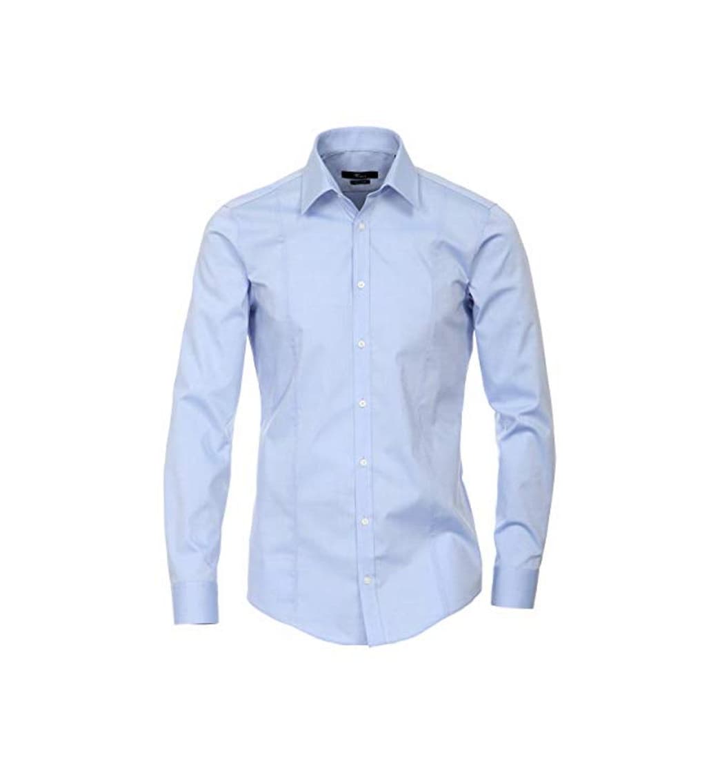 Moda Venti, Camisa Body Stretch de manga larga Para Hombre, Azul