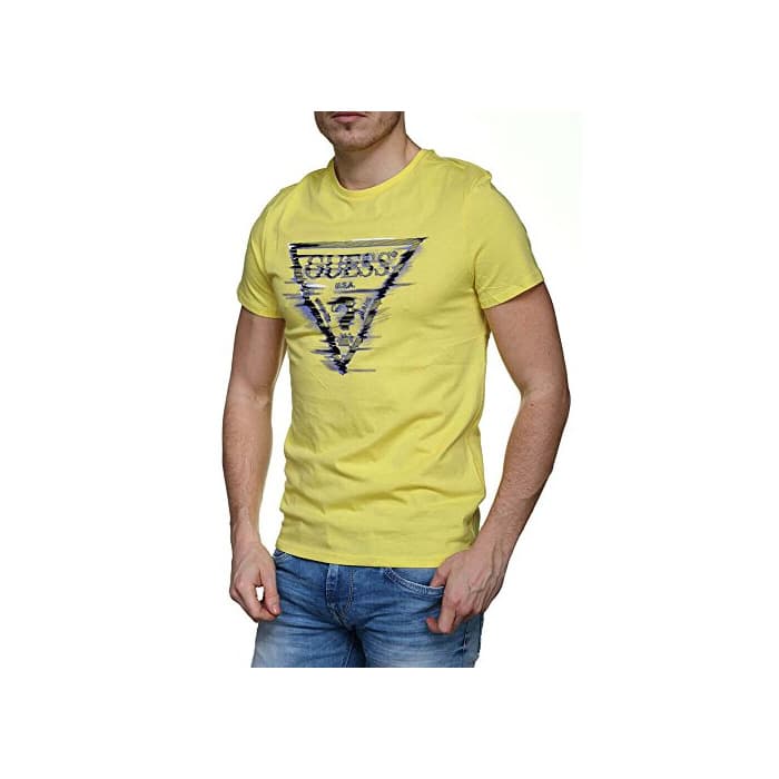 Fashion GUESS Camiseta de Manga Corta Yellow Men con Logo - S