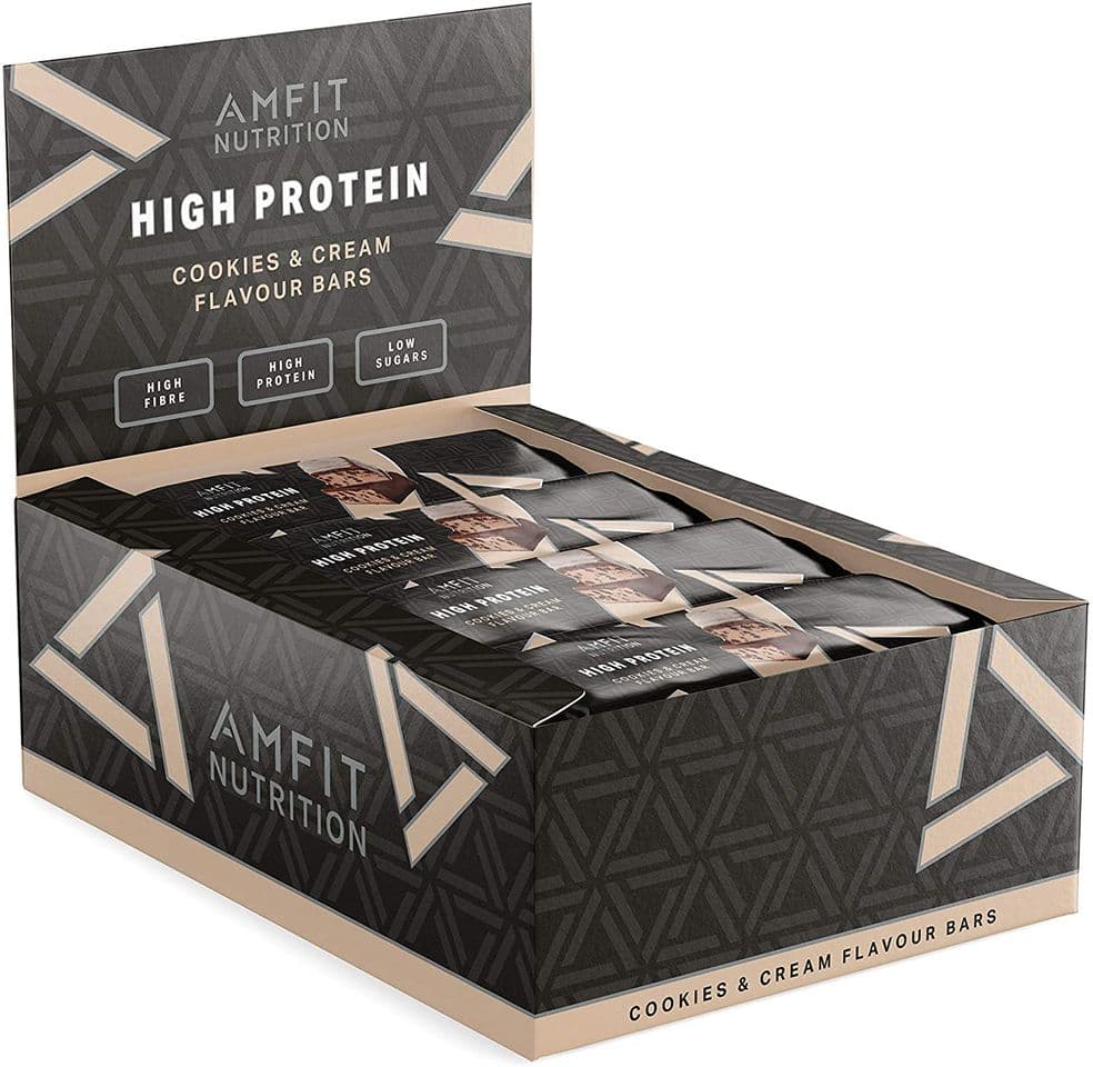 Product Marca Amazon- Amfit Nutrition Barrita de proteínas sabor a Cookies & Cream,