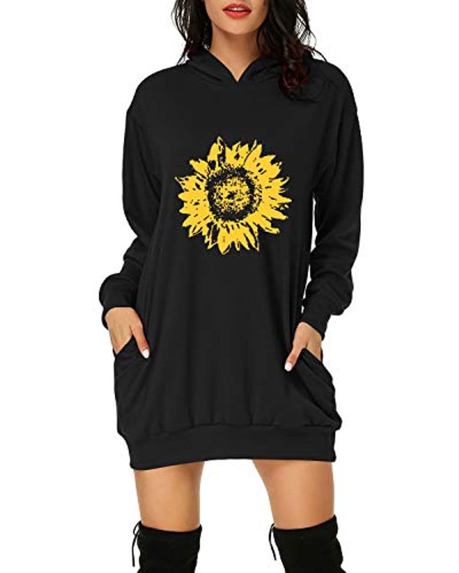 Fashion Auxo Mujer Sudadera con Capucha Flores Estampado Sudadera Vestido Jersey Larga Casual