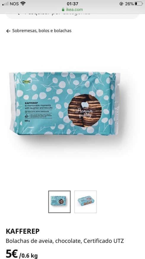 Producto Bolachas de aveia e chocolate 