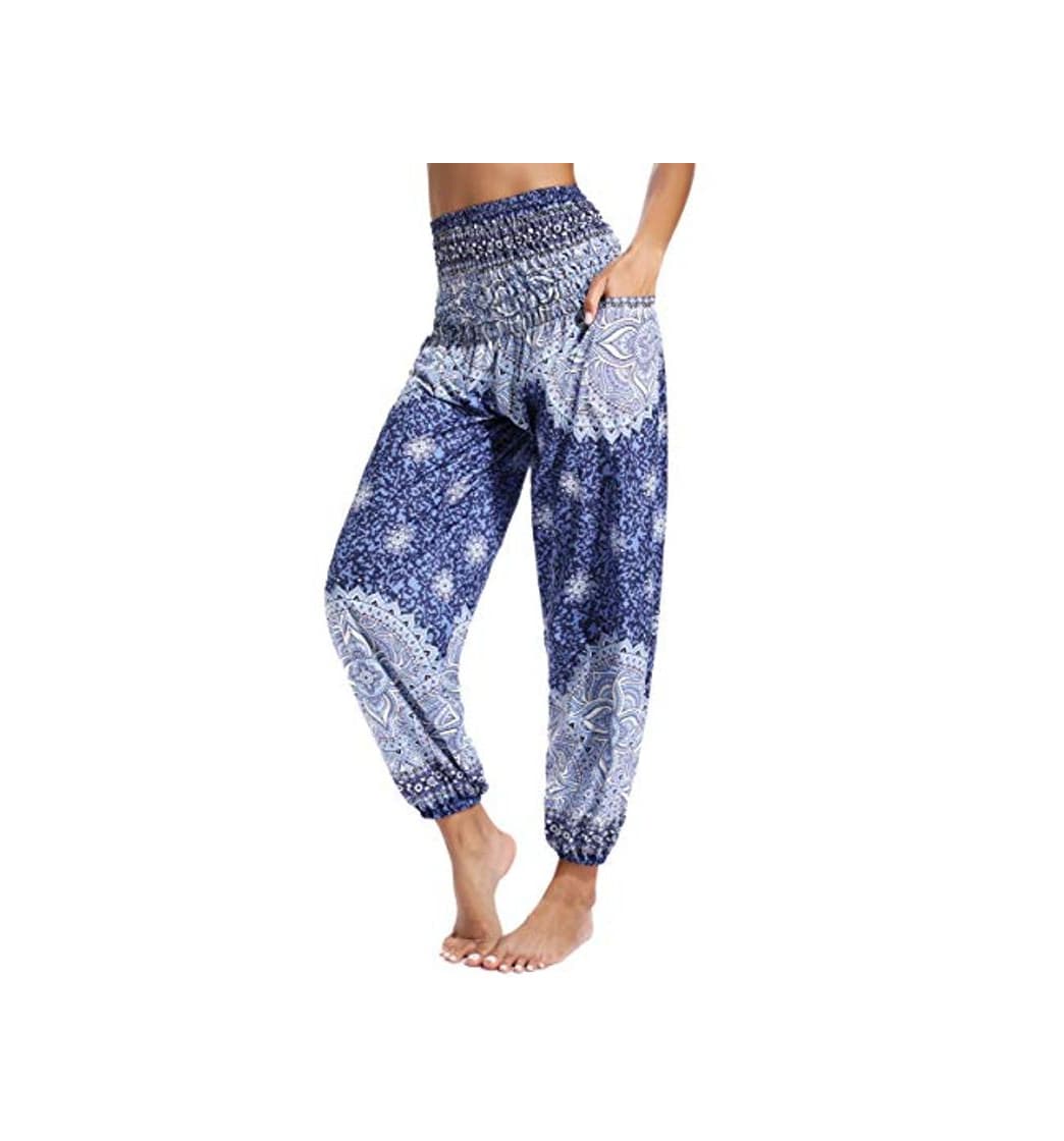 Moda Pantalones de Yoga Mujer Harem Boho del Lazo del Pavo Real Flaral