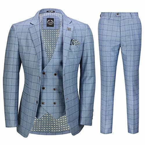 Producto Hombres De 3 Piezas Traje Azul del Control Retro Elegante Formal Clásico