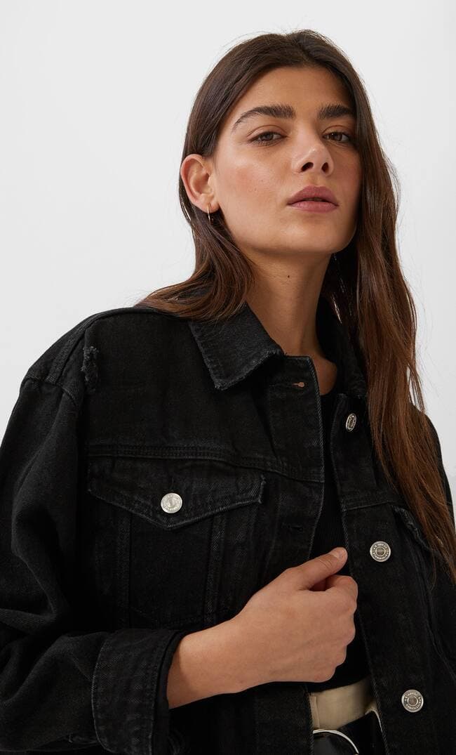 Product Casaco denim oversize com rasgões Stradivarius 