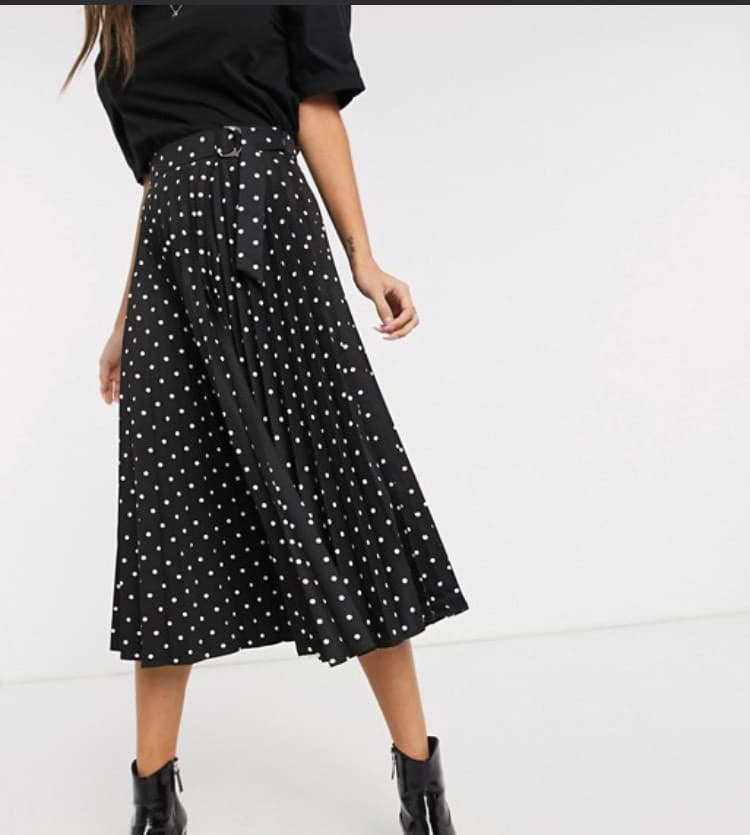 Producto Stradivarius pleated midi skirt in black with white dots