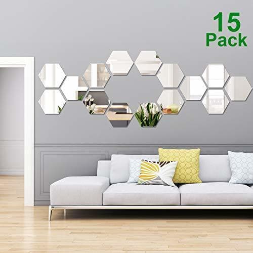 Place 15 Piezas de Espejo de Acrílico Desmontable Pegatina de Pared Adornos Decoración