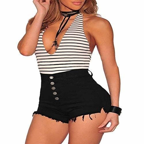 Lugar Hot Summer Women Casual de Cintura Alta Mini botón Corto Pantalones Cortos