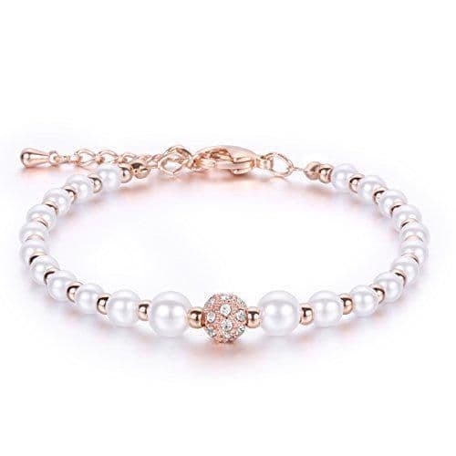 Fashion jkgem White Pearl Swaro vki Cristal Mujeres ajustables pulsera Rose Gold