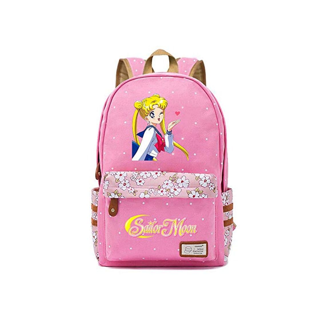 Fashion Anime Sailor Moon Tsukino Usagi Luna Cartoon Kawaii Sailor Moon Luna Cat Flowers Dot Mochila Cosplay Laptop Bag Rosa