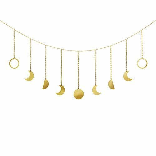 Place Mkouo Moon Phase Garland with Chains Boho Gold Shining Phase Wall Hanging