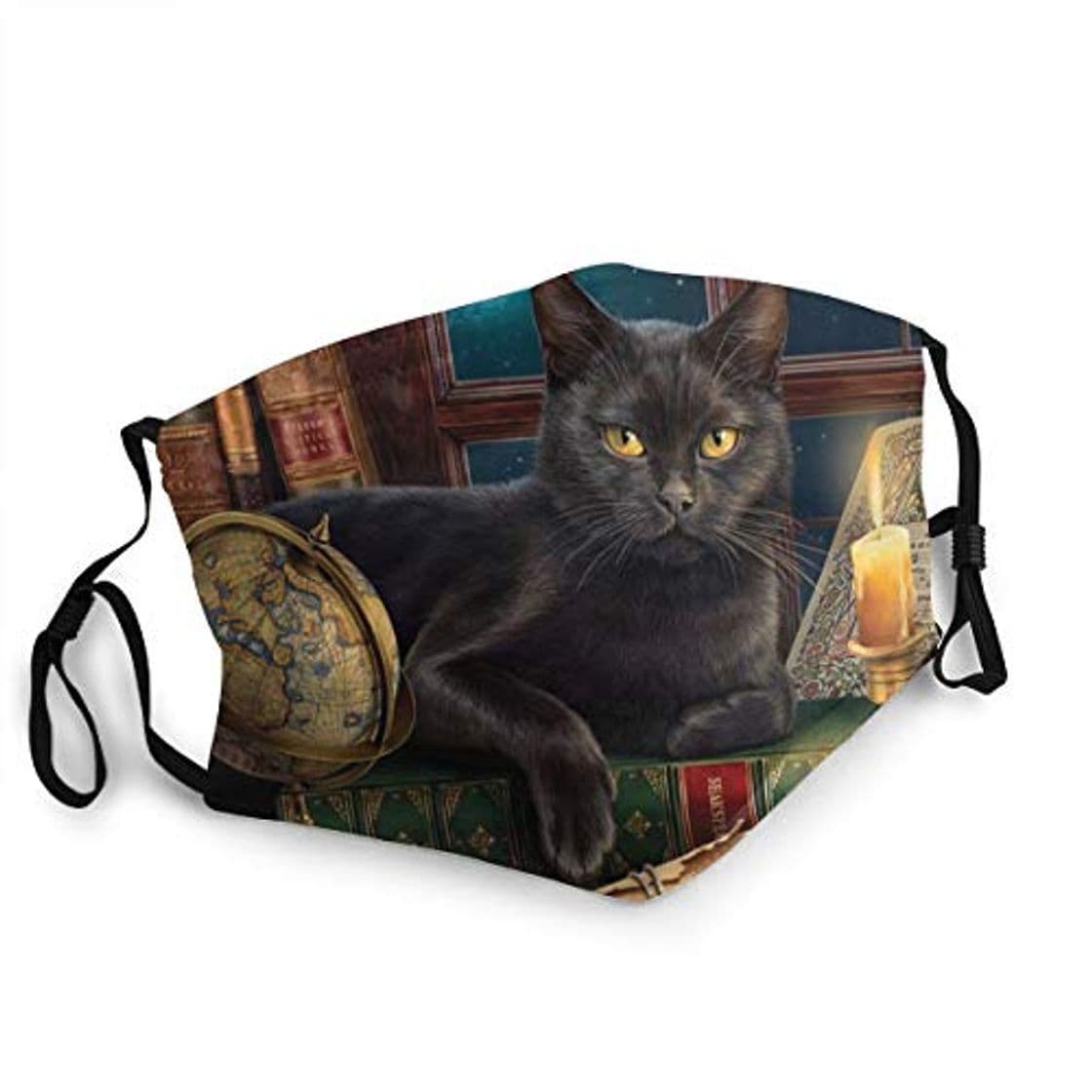 Product Cubreboca para adultos con diseño de gato negro y luz de luna