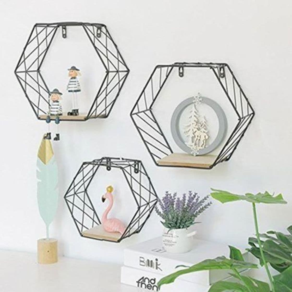 Beauty Estante de pared de hierro geométrico hexagonal para colgar en la pared