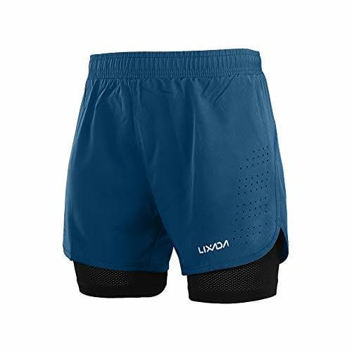 Product Lixada Hombres Pantalónes Cortos de Running 2-en-1