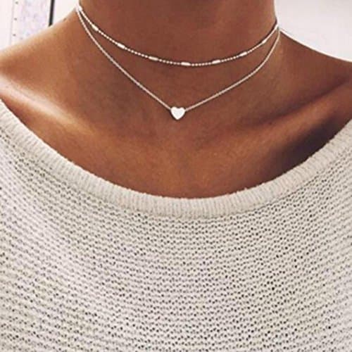 Belleza FEITONG Collar de múltiples capas del corazón del amor de las mujeres