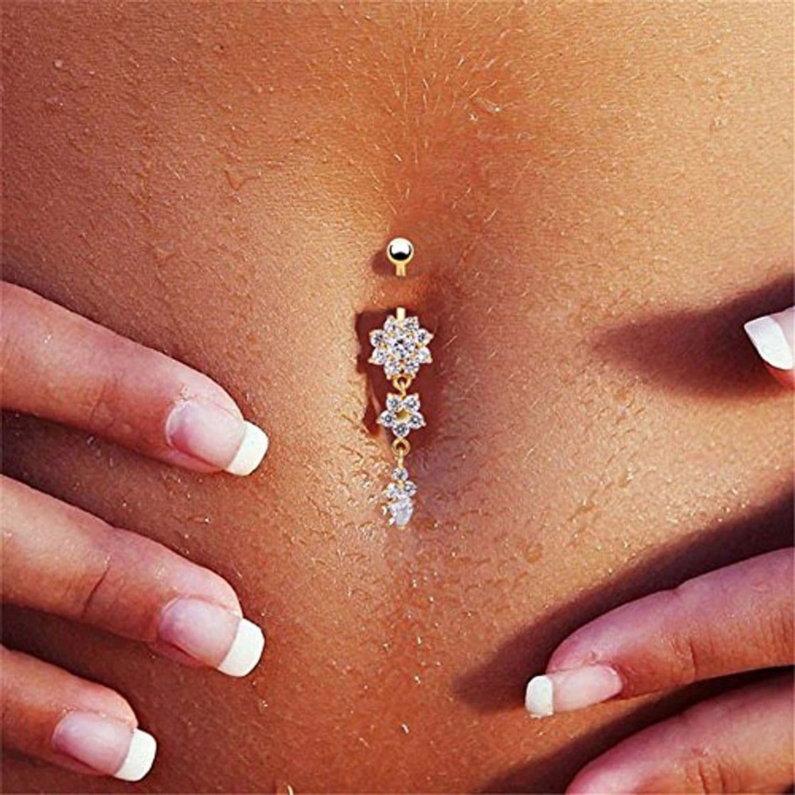 Product Juanya Las mujeres belleza flor cuelgan ombligo vientre anillo del cuerpo de