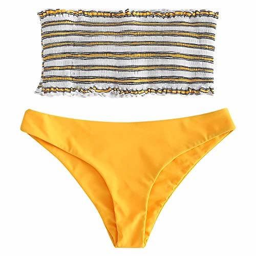 Producto Voqeen Mujer Bikini Caliente de Volantes a Rayas Traje de baño Bandeau