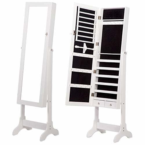 Elemento de la categoría hogar Espejo Joyero Vestidor Tocador de Pie Armario Lacado Blanco Grande 155x41x38cm