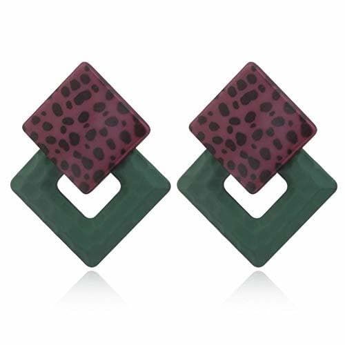 Producto Fingertipflicker Moda Vintage   Mujer Geométrica Cuadrada Resina De Leopardo Acrílico Pendientes De Gota