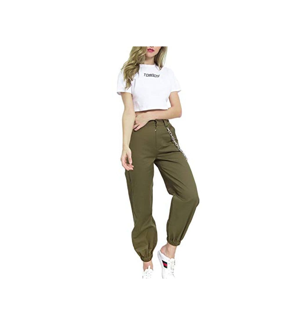 Moda Yacun Mujer Casual Pantalones Cargo Pantalon Hip Hop Jogger con Cadena Danza