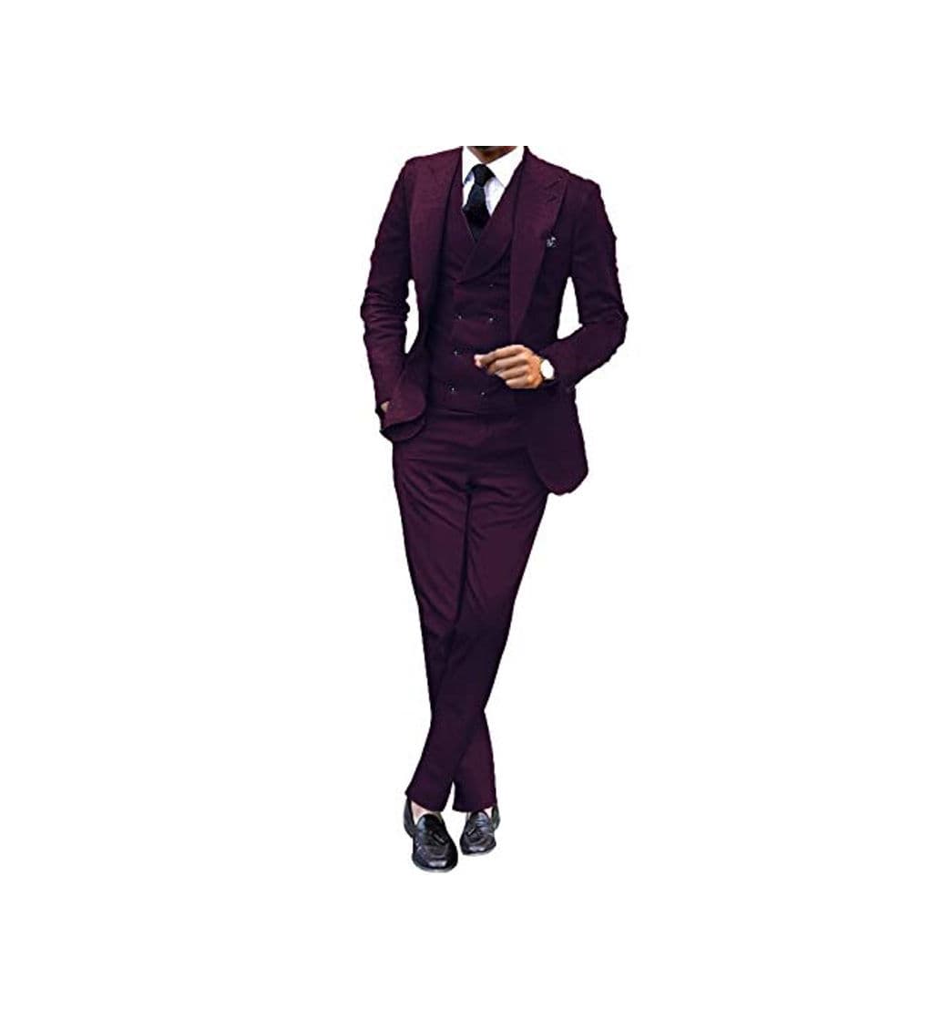 Fashion UMISS Hombre Traje Ajustado de 3 Piezas para Hombres Peak Lapel Casual