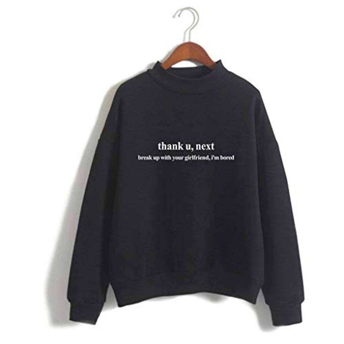 Moda U CAN Ariana Grande Camisetas Unisex Cuello Alto Sudadera De Manga Larga Negro