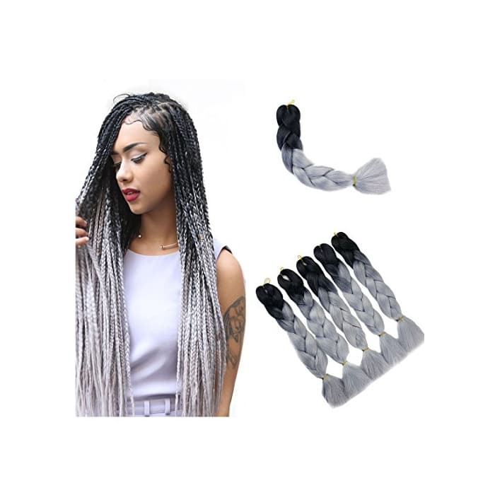 Beauty Kanekalon Black to Silver Jumbo Ombre Braid Synthetic Hair Extensions, 100G