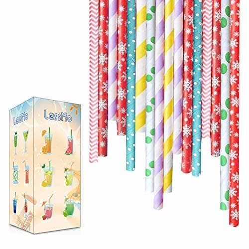 Producto LessMo Pajitas de Papel, 300 PCS pajas de Beber reciclables biodegradables