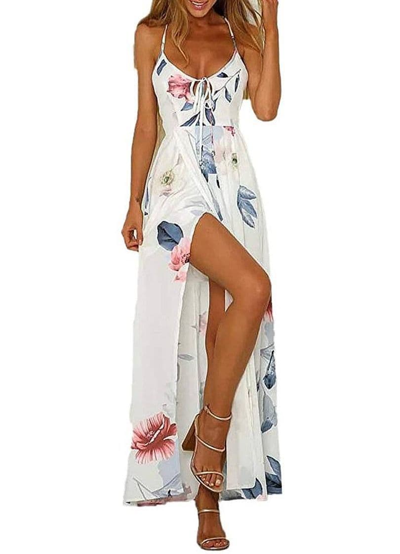 Product Vestido Mujer Bohemio Largo Verano Playa Fiesta Floral Manga Corta Cuello en V Talla Split Wrap Maxi Vestidos 5 XL