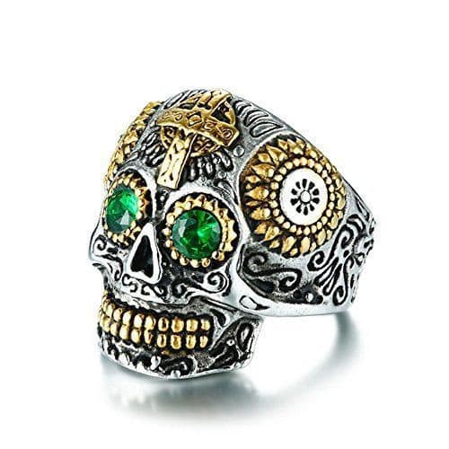 Lugar AnazoZ Anillo Acero Inoxidable Hombre Anillo Cruz Calavera Anillo Hombre Oro Verde