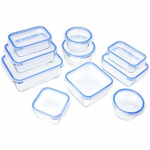 Product AmazonBasics - Recipientes de cristal para alimentos, con cierre 20 piezas (10