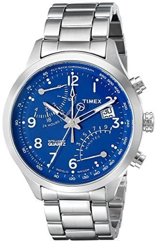 Place Timex Men's TW2P60600 Intelligent Quartz Fly-Back Chronograph Silver-Tone/Blue Stainless Steel Bracelet Watch