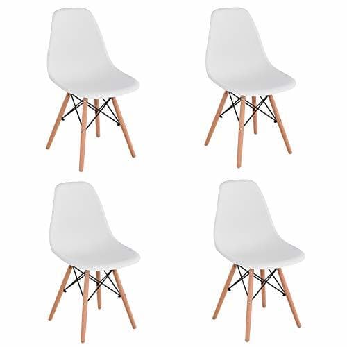 Home KunstDesign Set de 4 Sillas de Comedor, Diseño Ergonómico,Patas de Madera de