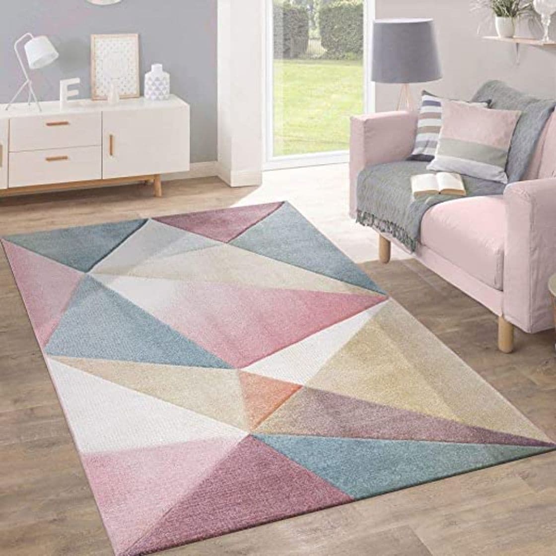 Producto Alfombra Pelo Corto Tendencia Pastel Diseño Geométrico Inspiración Multicolor, tamaño