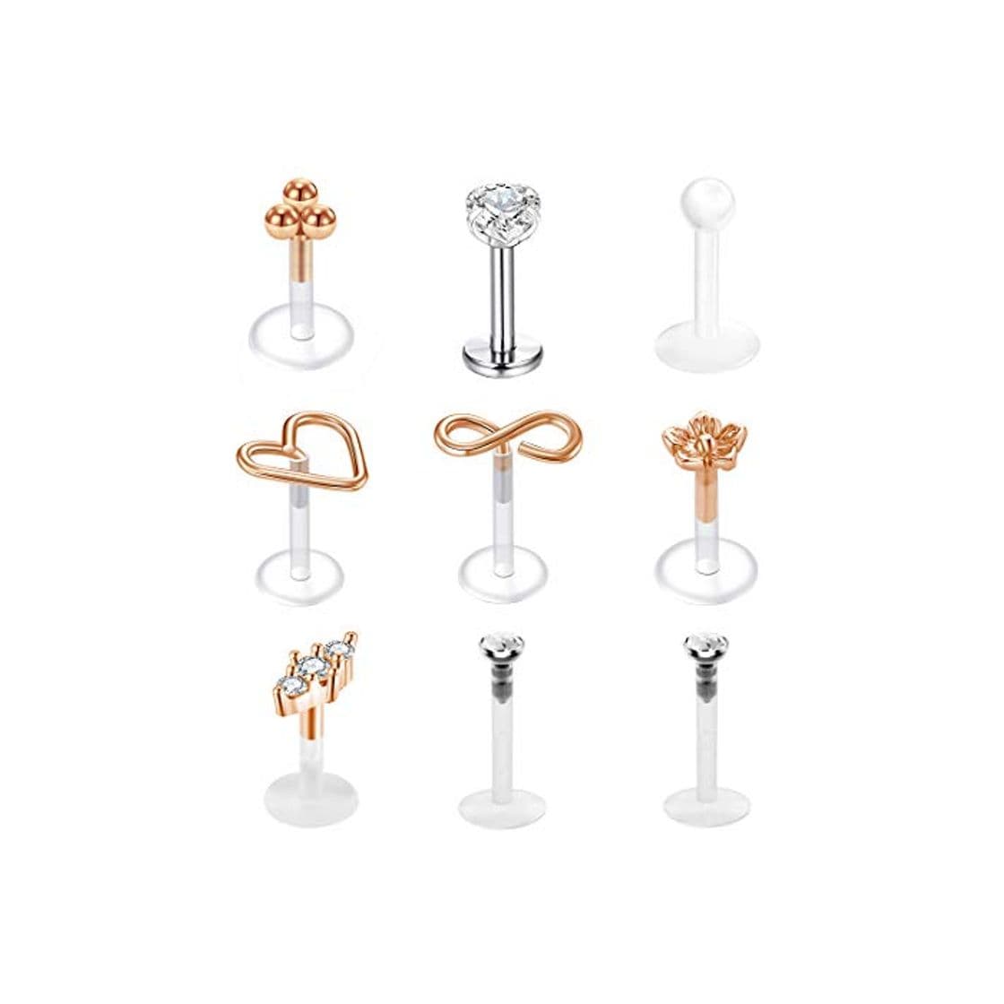 Product 9 Piezas 16G Acero Inoxidable & Acrilico Piercing Oreja Tragus Stud Helix