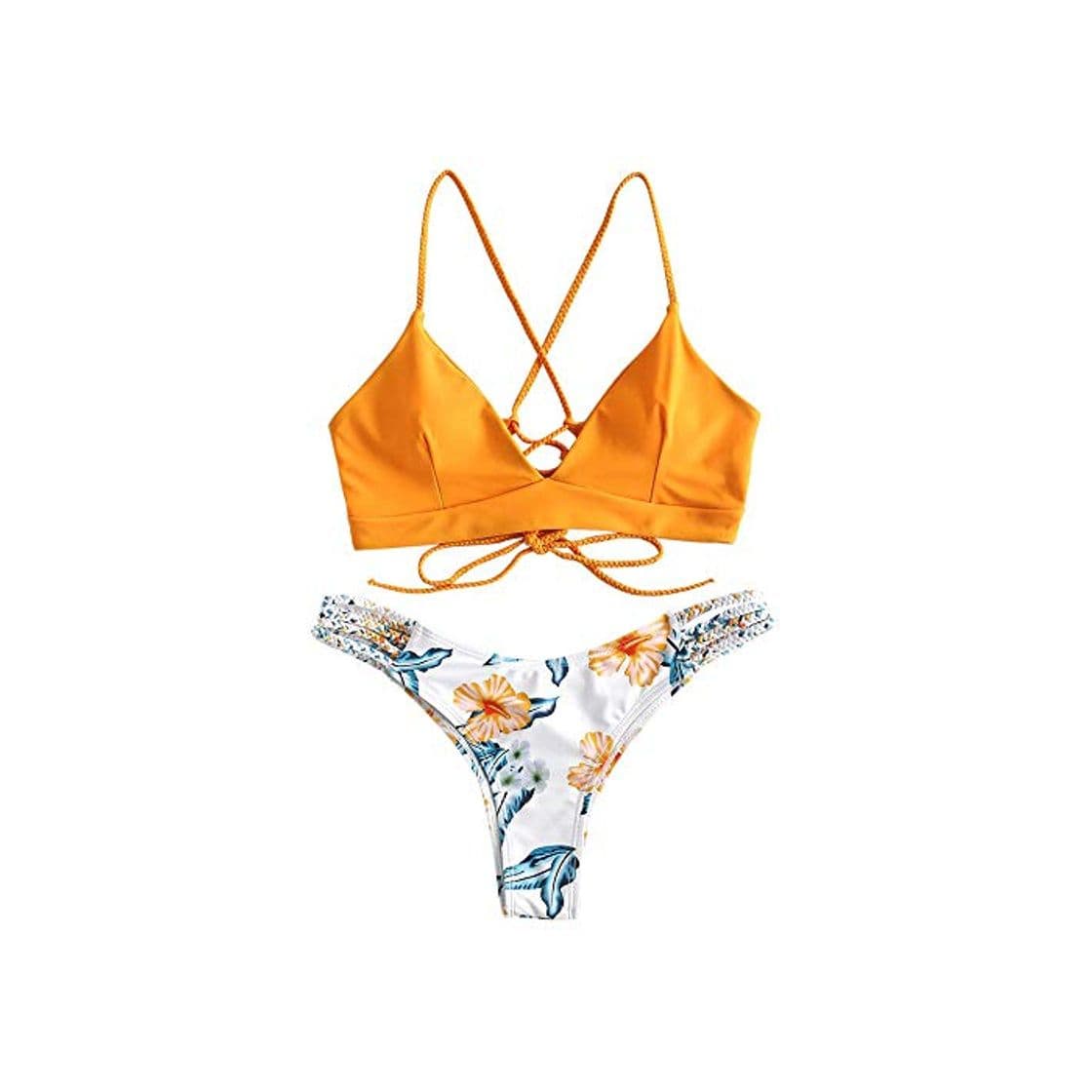 Fashion CheChury Conjunto de Bikini con Estampado de Girasol Moda Mujer 2020 brasileños Push Up Traje de bañode Dos Piezas con Encaje Trenzado