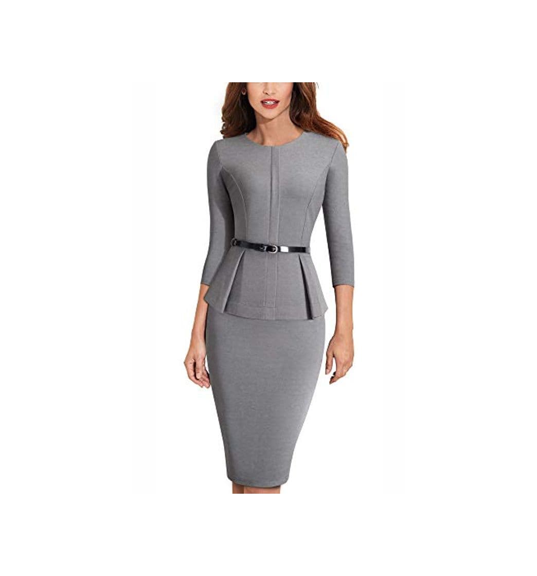 Product HOMEYEE Negocio Vestido de Mujer Cuello Redondo Peplo Cinturón B473