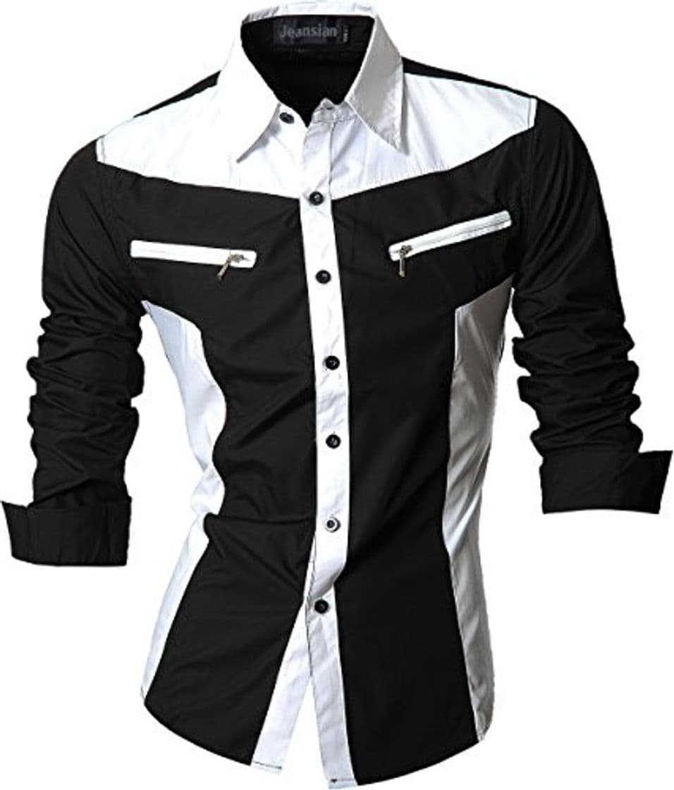 Product jeansian De Manga Larga De Los Hombres De Moda Slim Fit Camisas Men Fashion Shirts Z018 Black XL