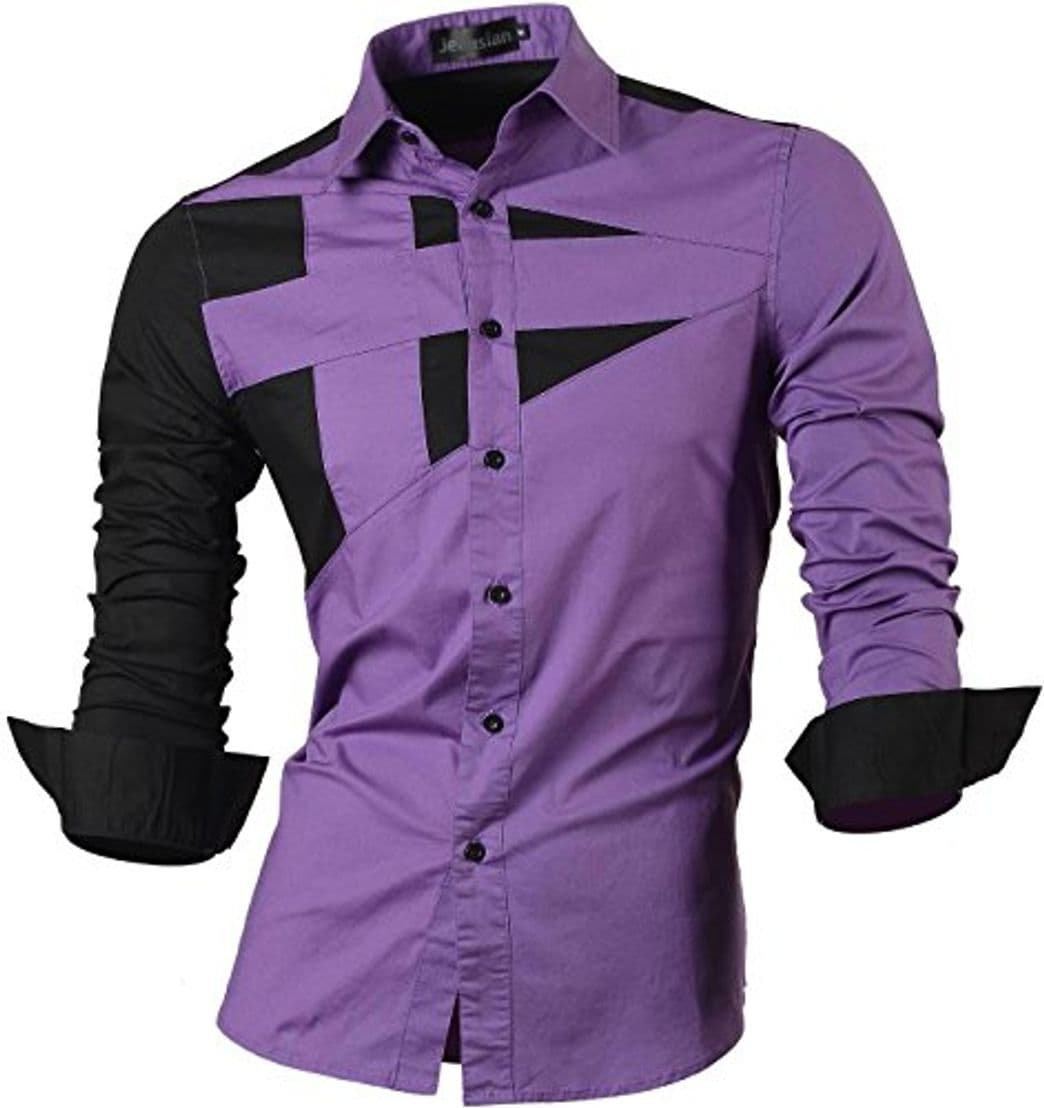 Product jeansian De Manga Larga De Los Hombres De Moda Slim Fit Camisas Men Fashion Shirts 8397 Purple L