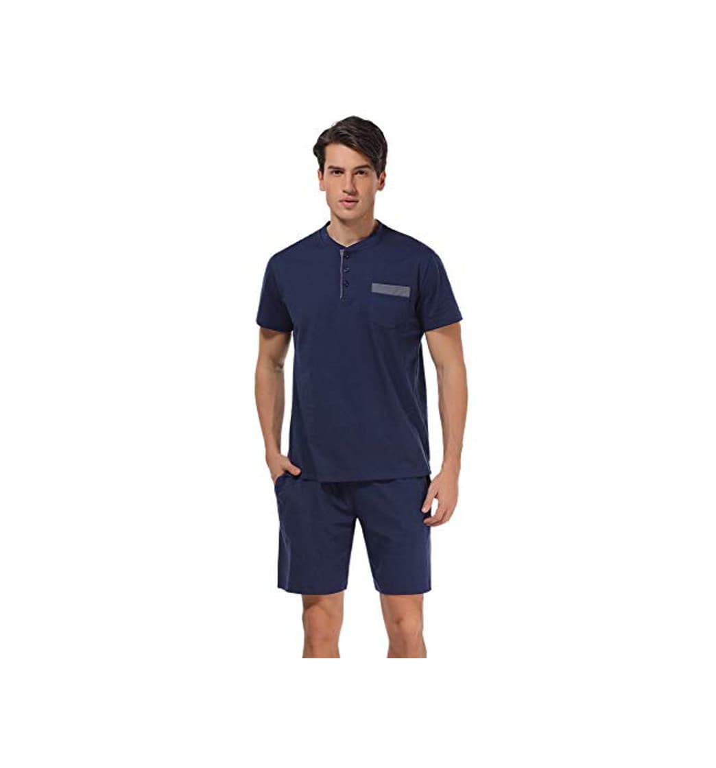 Product Aibrou Pijama Hombre Verano Corto de 100% Algodón Pijamas de Hombre Verano con Pantalón Talla Grande