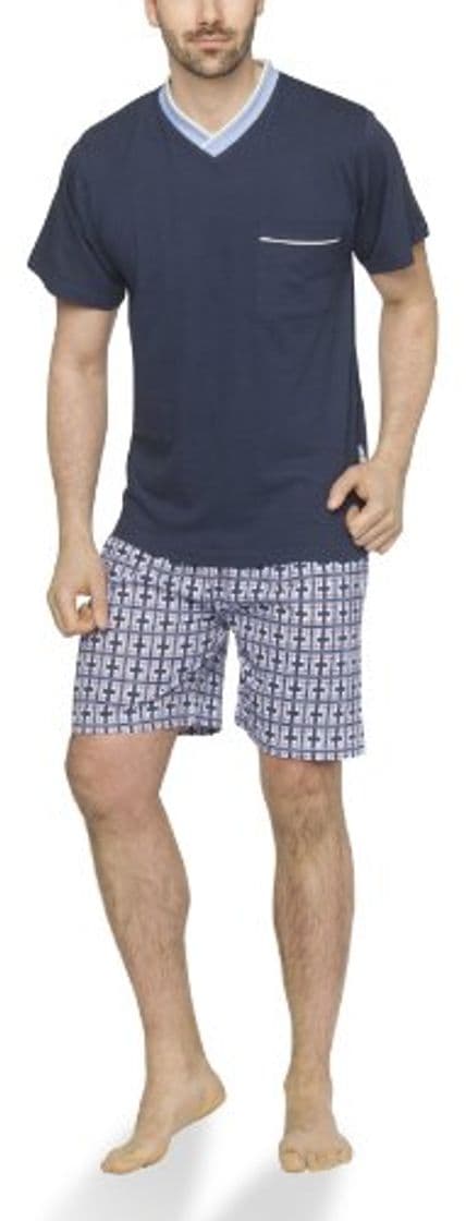 Product Moonline - Pijama corto de hombre con pantalones de cuadros, Color:navy