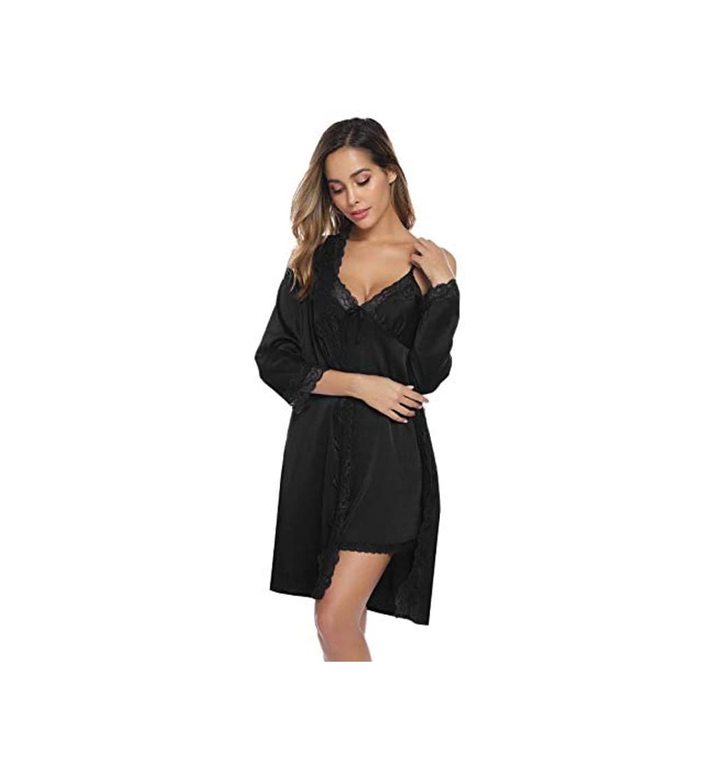 Fashion Abollria Camisón Sexy Mujer Elegante Albornoz de Dormir Conjunto de Kimono Batas