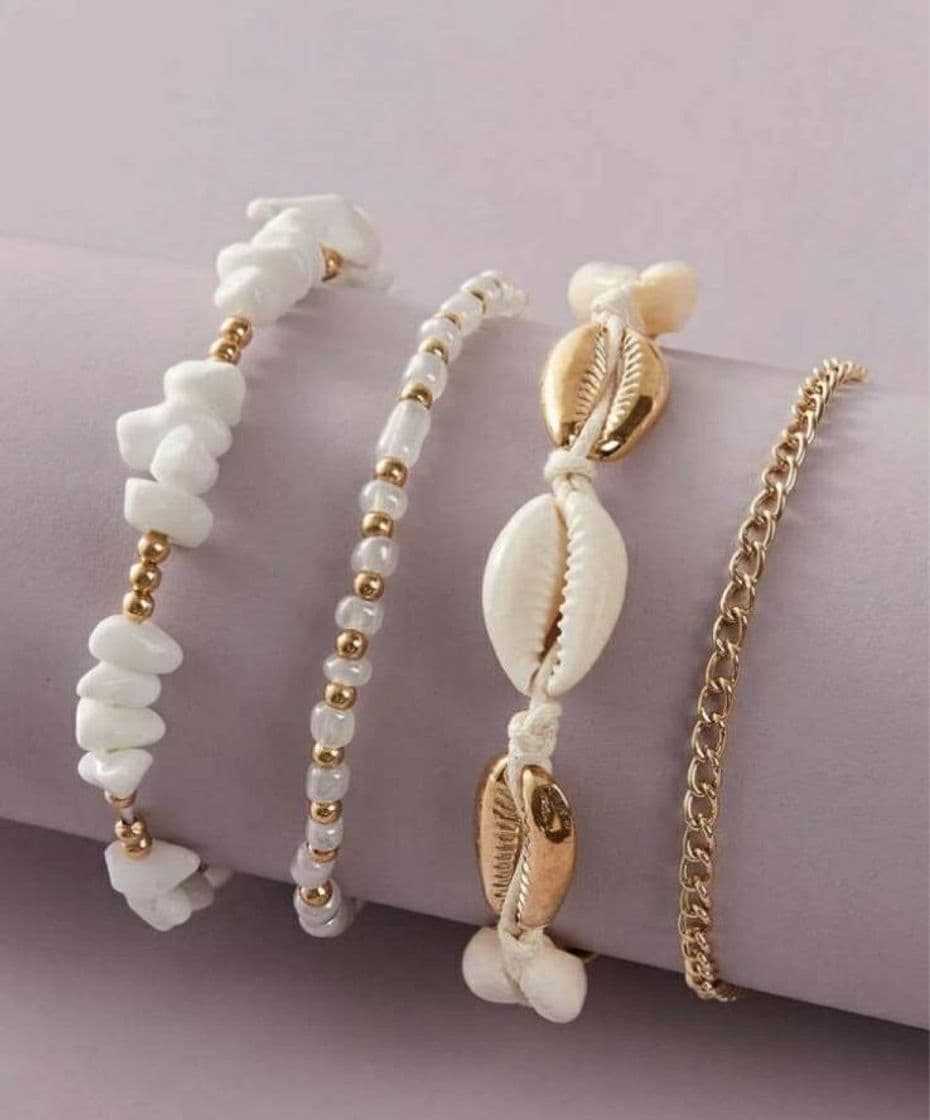 Producto 4pcs Shell & Bead Decor Anklet Set