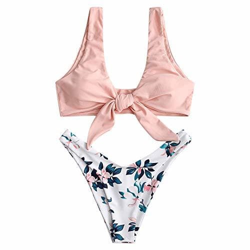 Moda ZAFUL Bikini Set con Relleno Traje de Baño Dos Piezas con Nudo