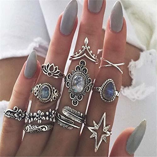 Product Ogquaton Anillos Vintage para Mujer Set Boho Apilamiento Anillos Crystal Finger Knuckle