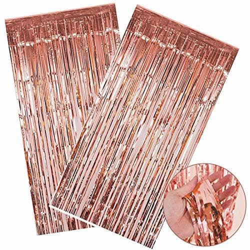 Home SIMUER Cortina Brillantes 2PCS Oro Rosa Metálica Tinsel Cortinas Shimmer Brillante Borla