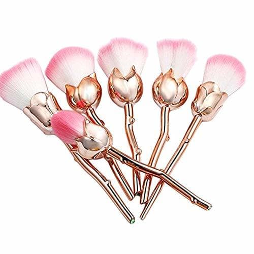 Beauty Juego de 6 brochas de maquillaje con forma de flor de rosas