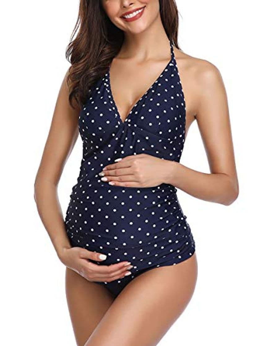 Fashion Traje de baño de Maternidad Verano Mae triángulo Halter Bikini Punto Azul Large