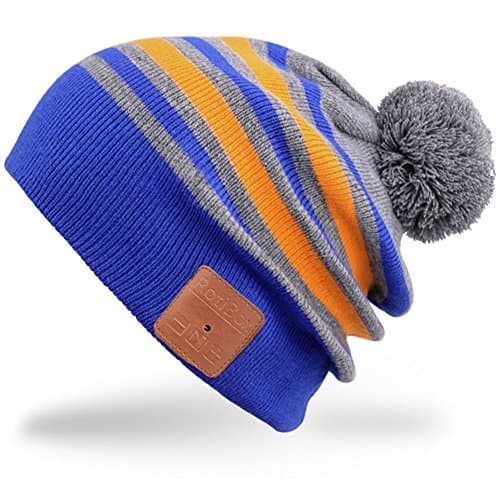 Lugar Rotibox Wireless Bluetooth Beanie sombrero Gorra Pom Pom rayas con Auriculares Altavoz